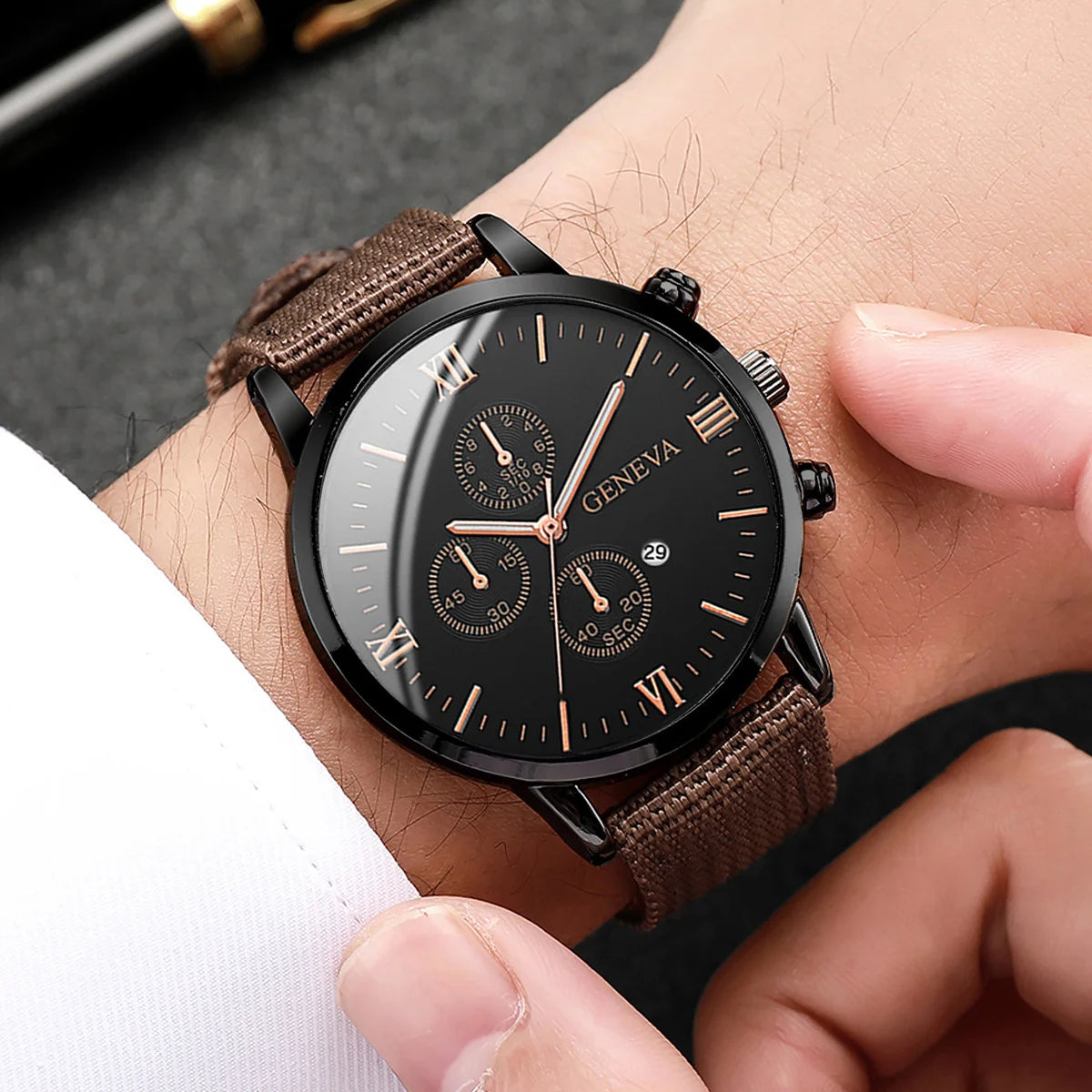 Men’s Nylon Strap Watch & Bracelet Set – 4/5PCS