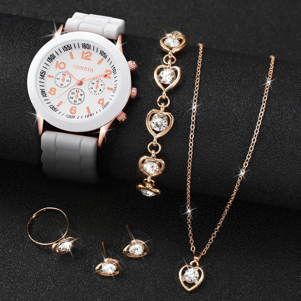 Women's 5PCS Quartz Watch & Jewelry Set – Silicone Band Edition