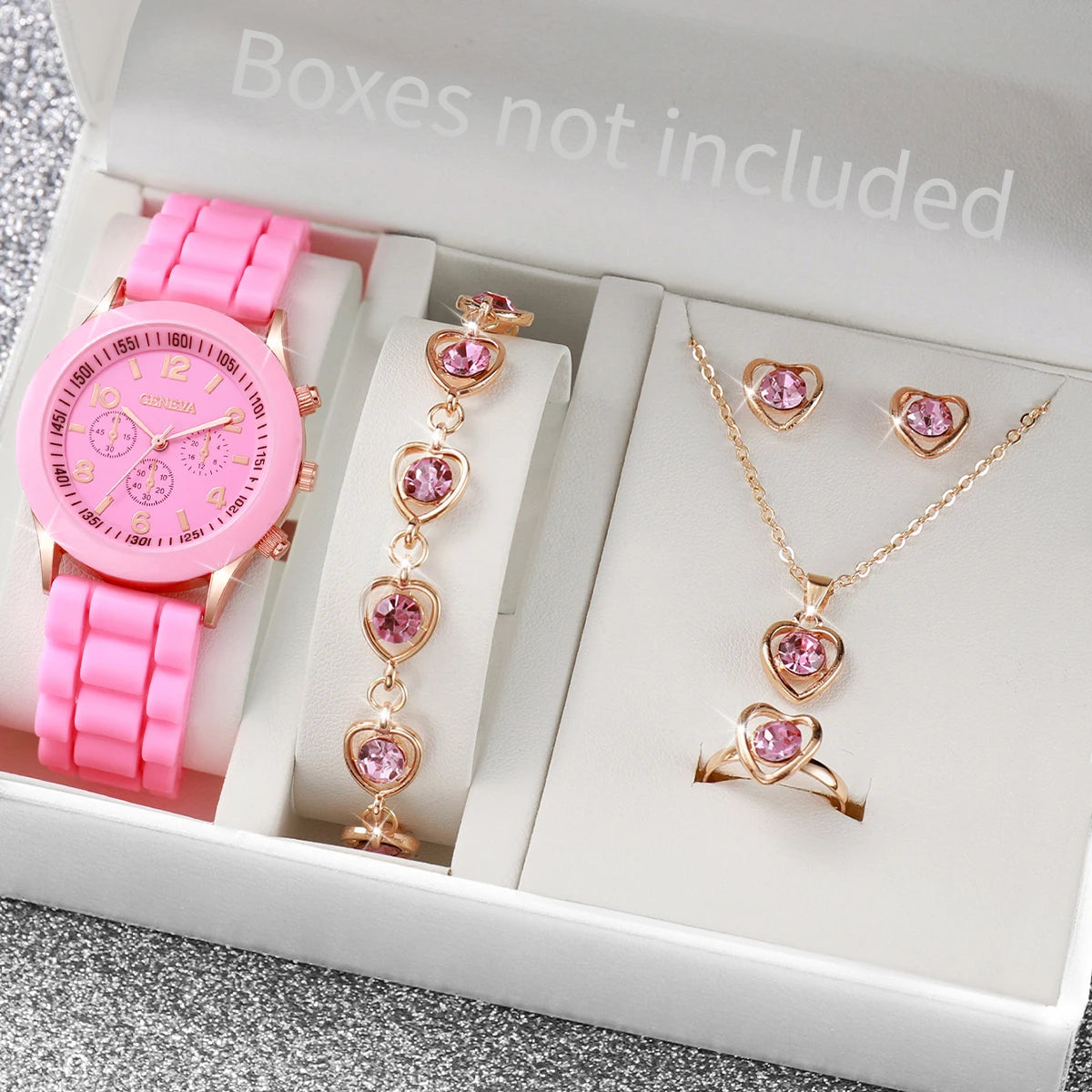 Women's 5PCS Quartz Watch & Jewelry Set – Silicone Band Edition