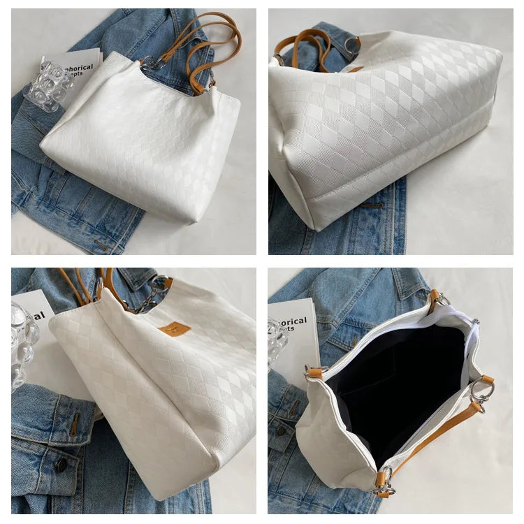 Elegant Contrast-Stitch Tote – Large Capacity Luxe Shoulder Bag