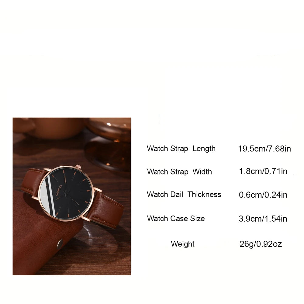 4PCS Men’s Brown Leather Watch & Bracelet Gift Set