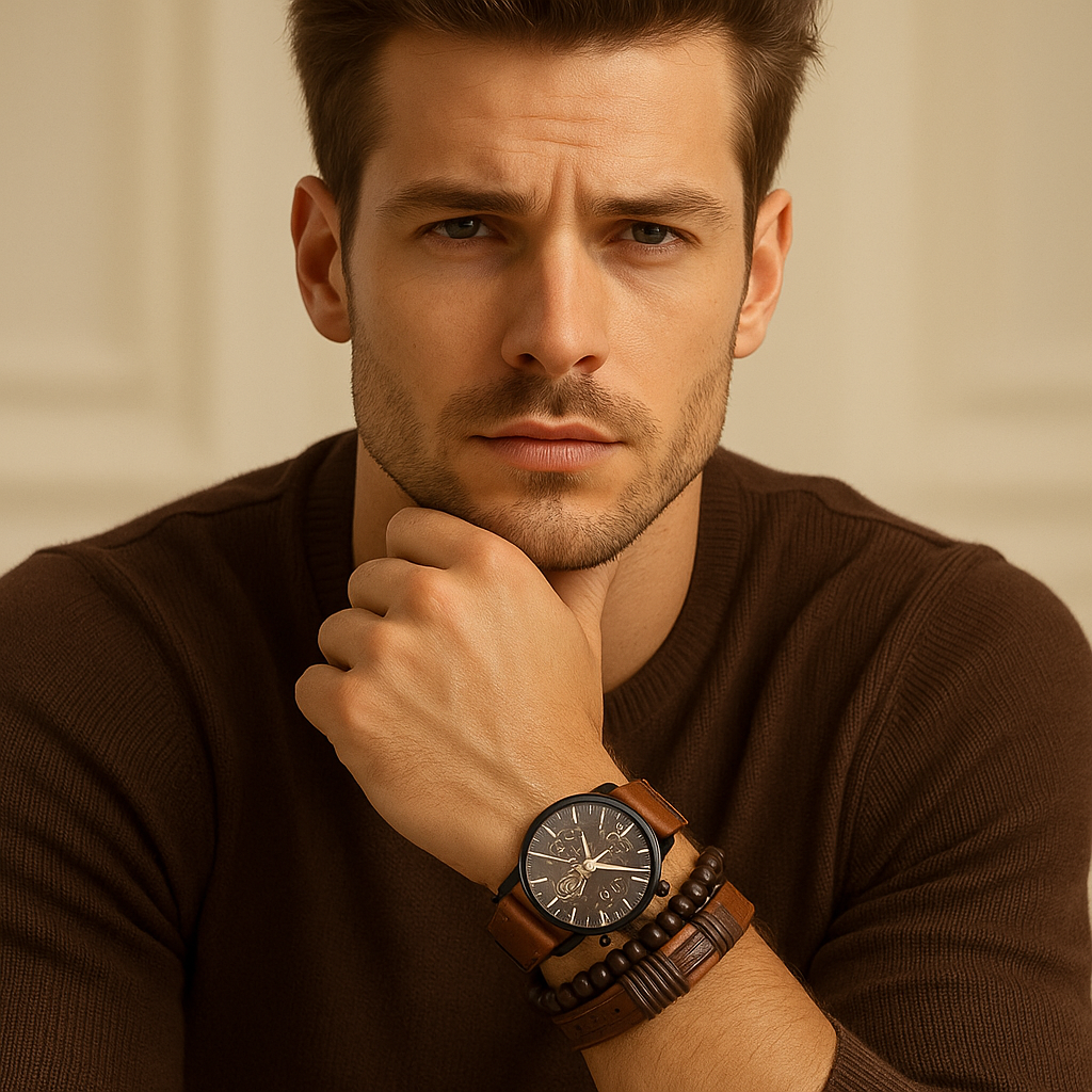 The Relogio Masculino Set - Brown Leather Quartz