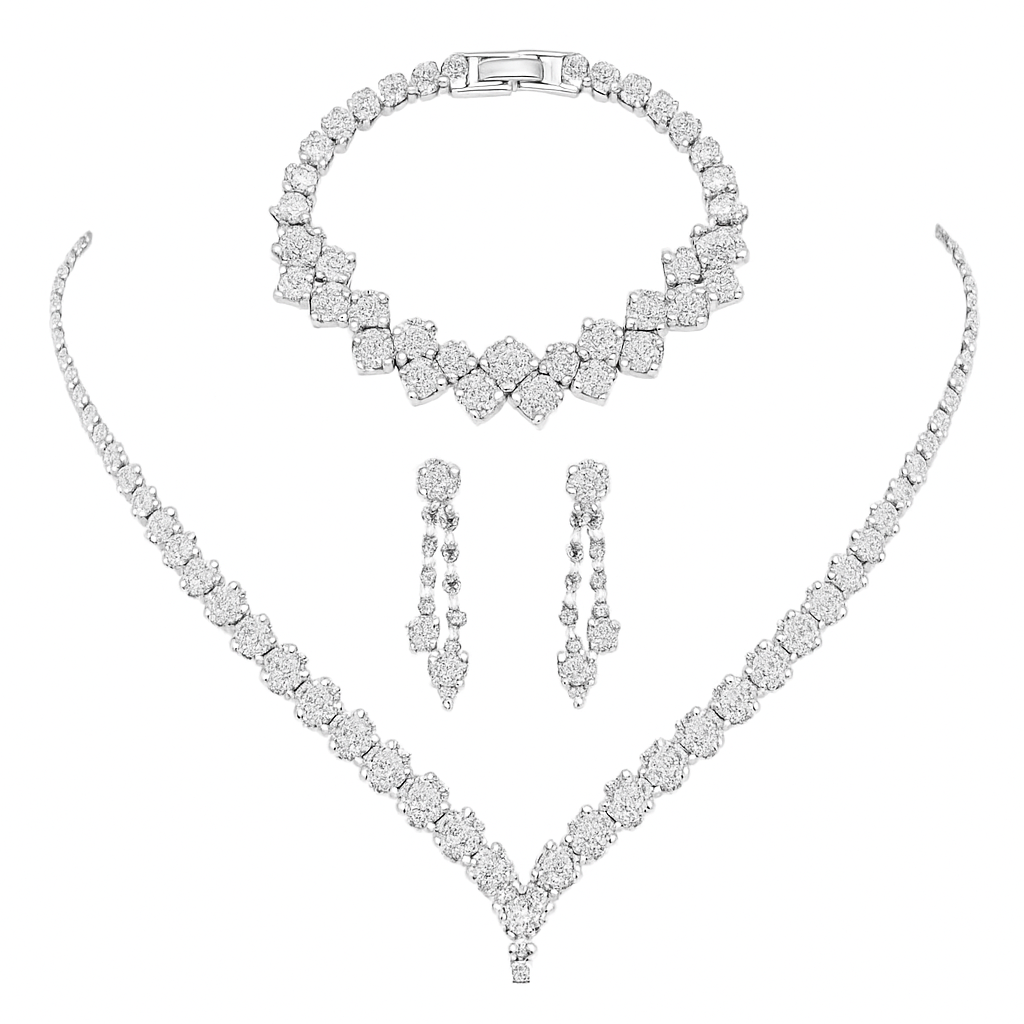 Silver Plated Rhinestone Bridal Jewelry Set – 4-Piece Elegant Collection