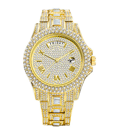 18K Gold Men and Ladies Luxury Crystal Watch