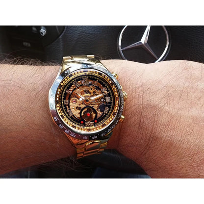 Winner™ Skeleton Dial Gold Watch – Self-Winding Luxury