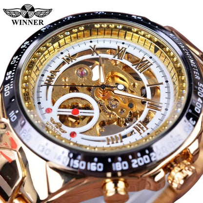 Winner™ Skeleton Dial Gold Watch – Self-Winding Luxury