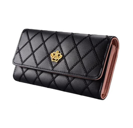 Diamond Pattern Elegant Wallet With Crown Buckle