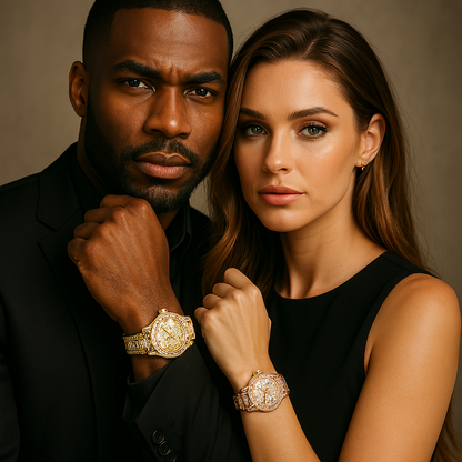 18K Gold Men and Ladies Luxury Crystal Watch