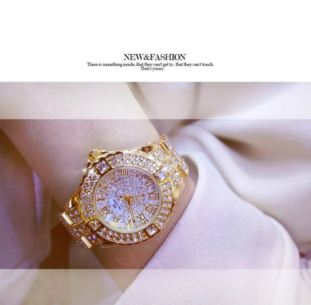 Luxury Gold Crystal Watch – Radiant Elegance with Every Glance
