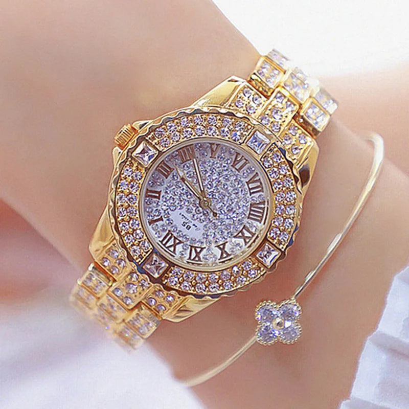 Luxury Gold Crystal Watch – Radiant Elegance with Every Glance