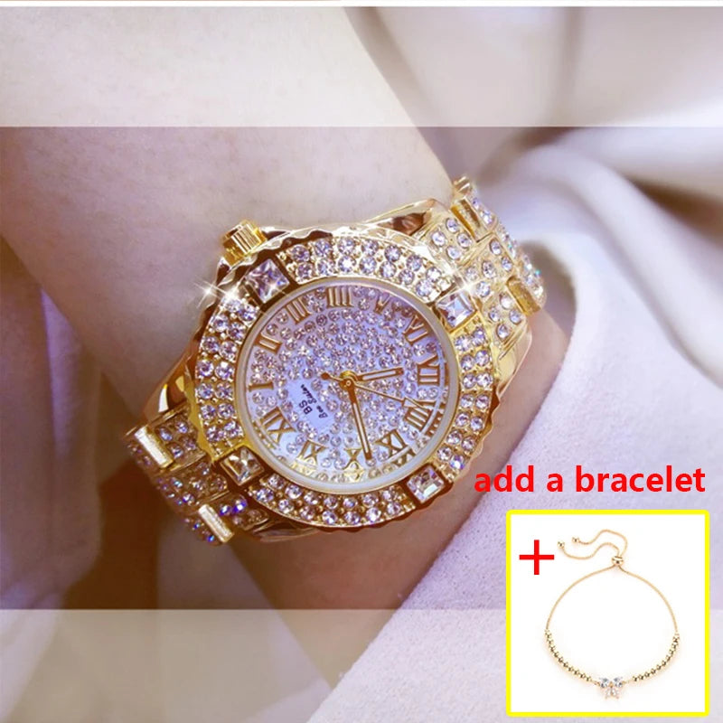 Luxury Gold Crystal Watch – Radiant Elegance with Every Glance