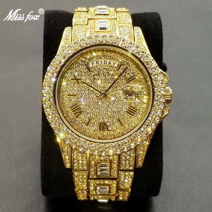 18K Gold Men and Ladies Luxury Crystal Watch