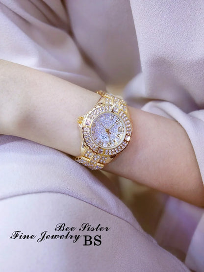 Luxury Gold Crystal Watch – Radiant Elegance with Every Glance