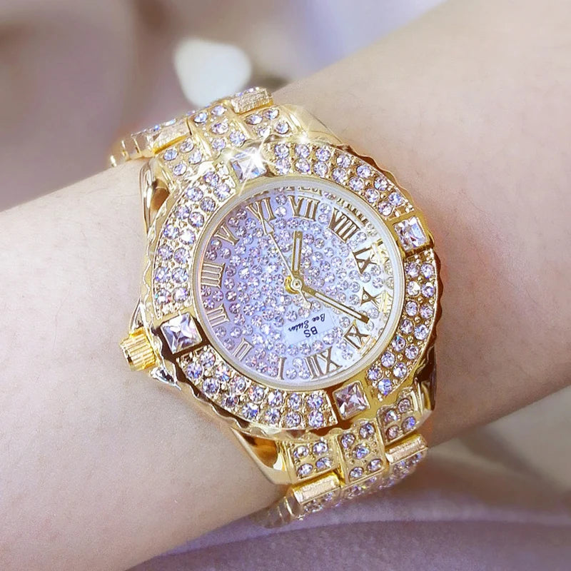 Luxury Gold Crystal Watch – Radiant Elegance with Every Glance
