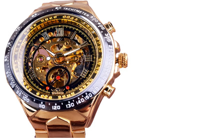 Winner™ Skeleton Dial Gold Watch – Self-Winding Luxury