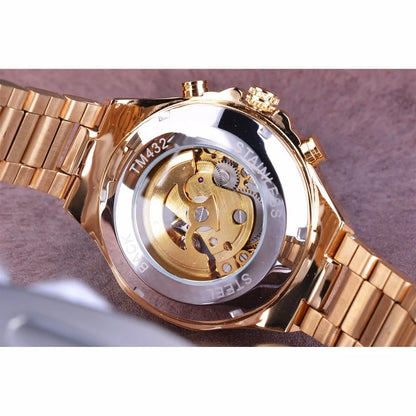 Winner™ Skeleton Dial Gold Watch – Self-Winding Luxury