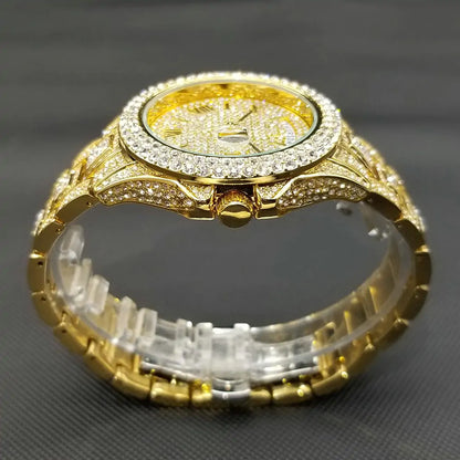 18K Gold Men and Ladies Luxury Crystal Watch