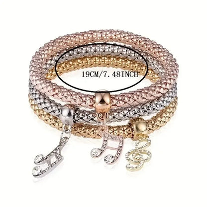 3PCS Rose Gold & Silver Charm Bracelet Set