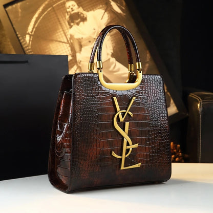 St Laurell Crocodile-Texture Luxury Tote Shoulder Bag
