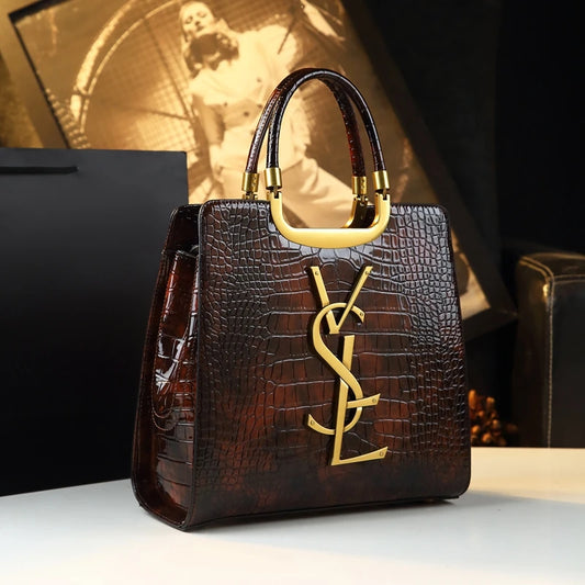 St Laurell Crocodile-Texture Luxury Tote Shoulder Bag