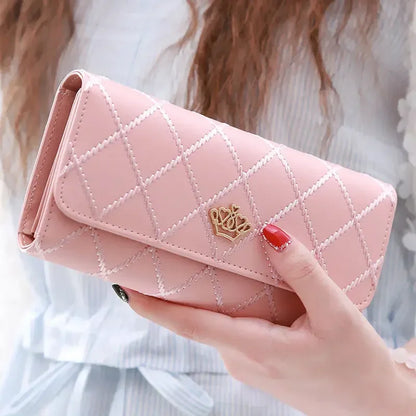 Diamond Pattern Elegant Wallet With Crown Buckle