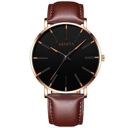 4PCS Men’s Brown Leather Watch & Bracelet Gift Set