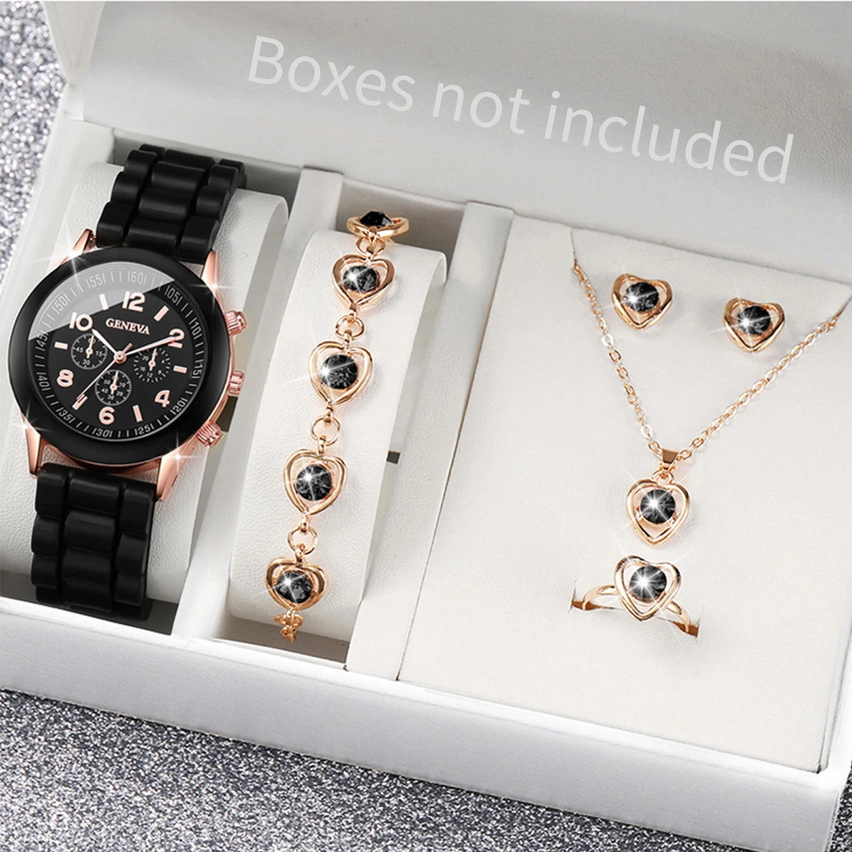 Women's 5PCS Quartz Watch & Jewelry Set – Silicone Band Edition
