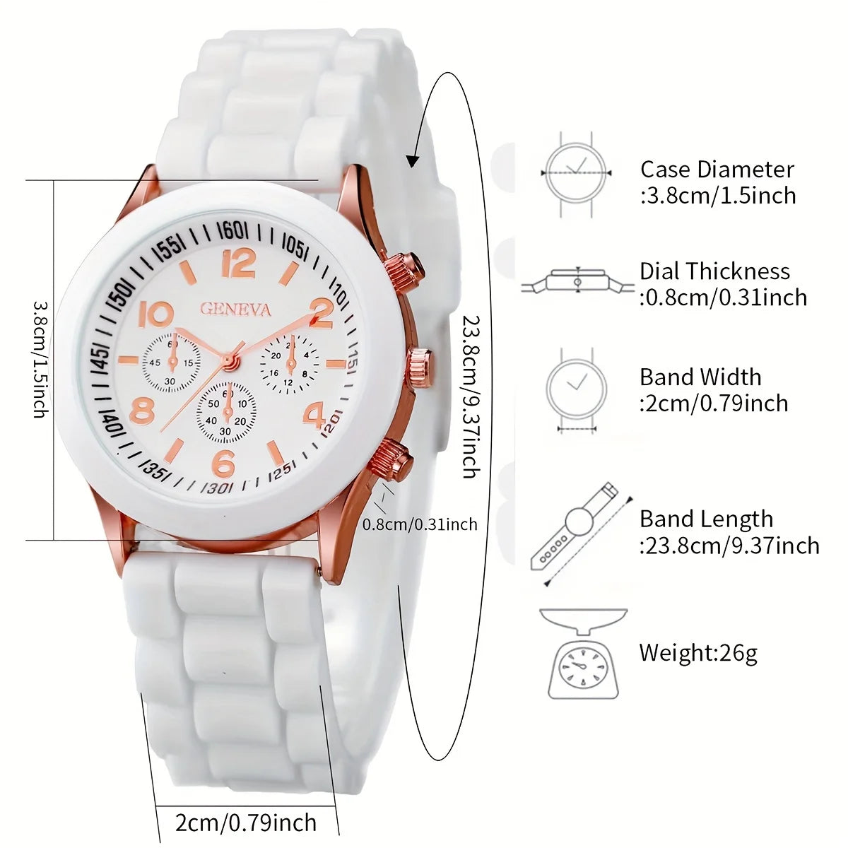 Women's 6PCS Quartz Watch & Heart Pearl Jewelry Set – White Silicone Edition