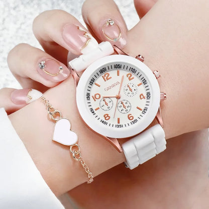 Women's 5PCS Quartz Watch & Jewelry Set – Silicone Band Edition