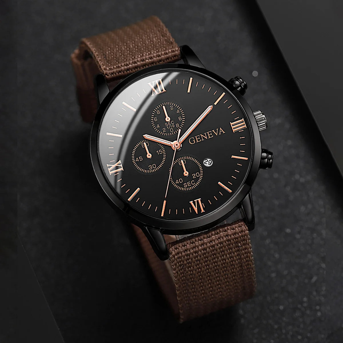 Men’s Nylon Strap Watch & Bracelet Set – 4/5PCS