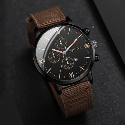 Men’s Nylon Strap Watch & Bracelet Set – 4/5PCS