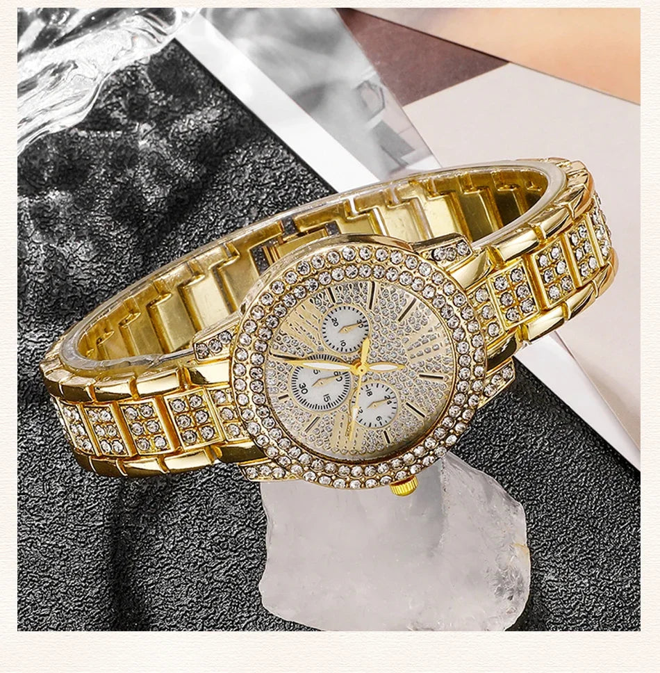 Luxury 6PCS Women's Rhinestone Watch & Jewelry Set