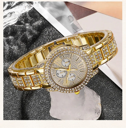 Luxury 6PCS Women's Rhinestone Watch & Jewelry Set