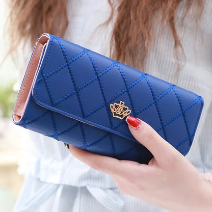 Diamond Pattern Elegant Wallet With Crown Buckle