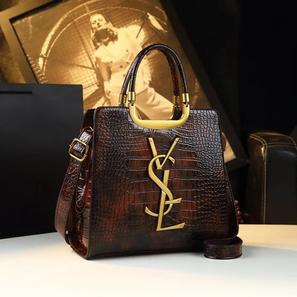 St Laurell Crocodile-Texture Luxury Tote Shoulder Bag