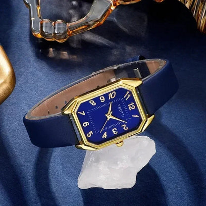 LOW STOCK! Luxury Square Dial Women's Quartz Watch – Blue Leather Band