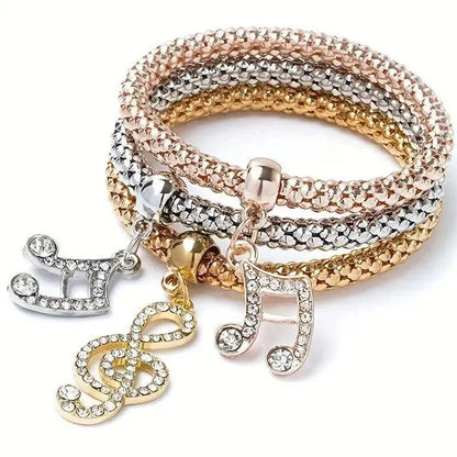 3PCS Rose Gold & Silver Charm Bracelet Set