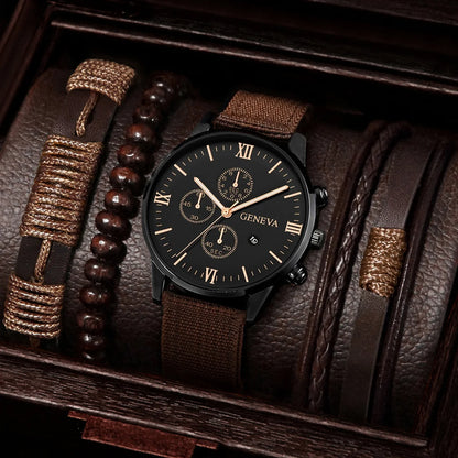 Men’s Nylon Strap Watch & Bracelet Set – 4/5PCS