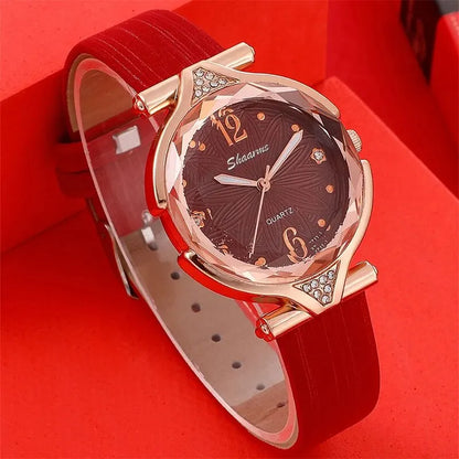 Women's 5PCS Leather Band Watch & Jewelry Set – Casual Elegance