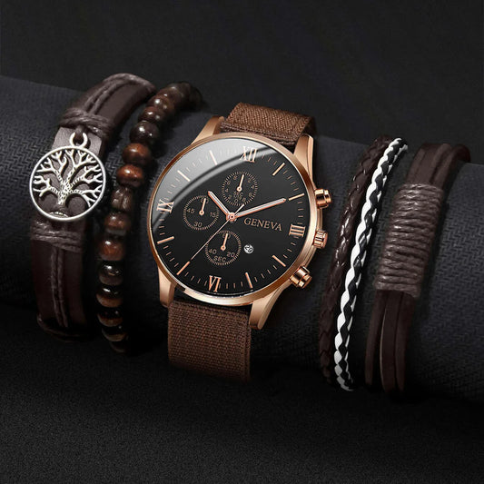 Men’s Nylon Strap Watch & Bracelet Set – 4/5PCS