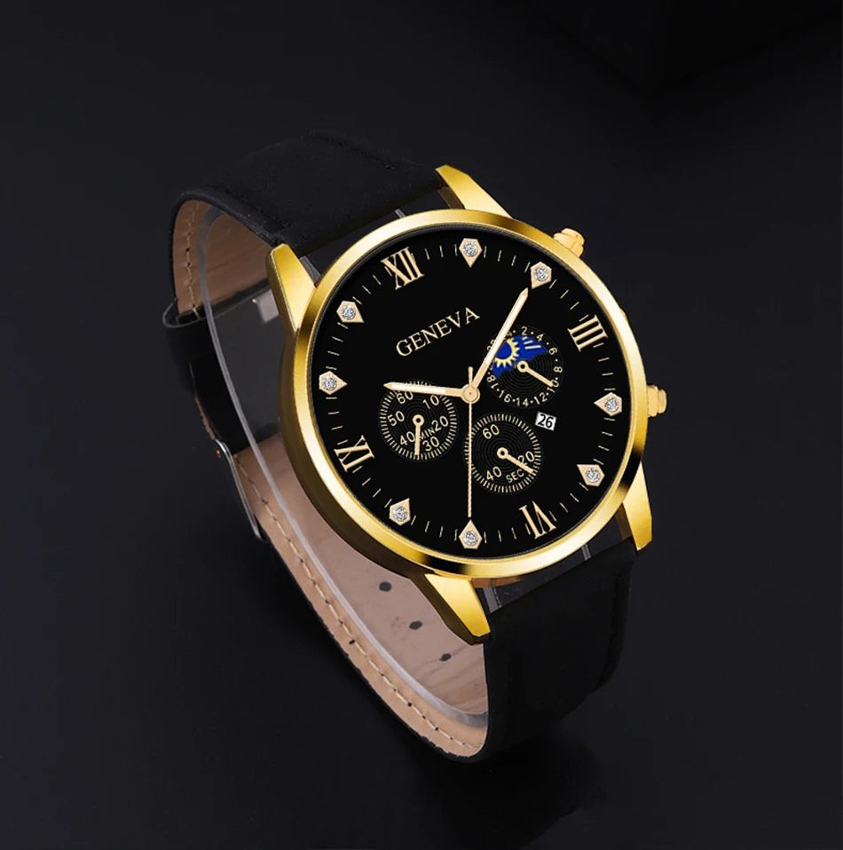 Geneva Men and Ladies Luxury Leather Watch with Bonus Gift