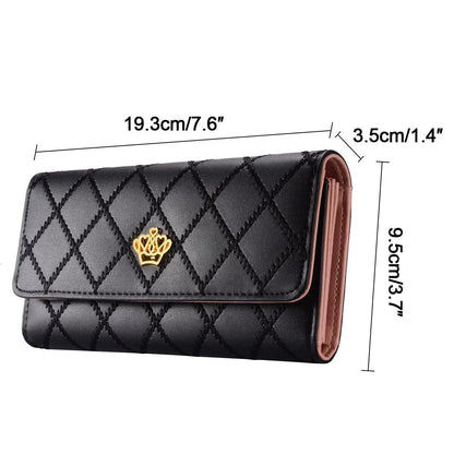 Diamond Pattern Elegant Wallet With Crown Buckle