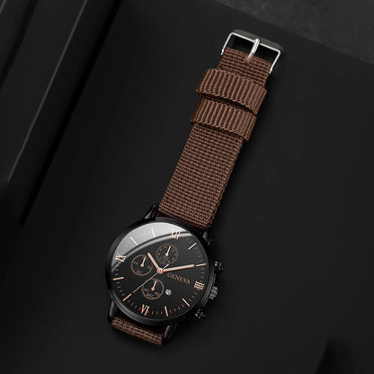 Men’s Nylon Strap Watch & Bracelet Set – 4/5PCS