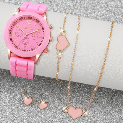 Women's 5PCS Quartz Watch & Jewelry Set – Silicone Band Edition