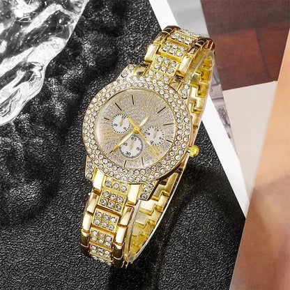 Luxury 6PCS Women's Rhinestone Watch & Jewelry Set
