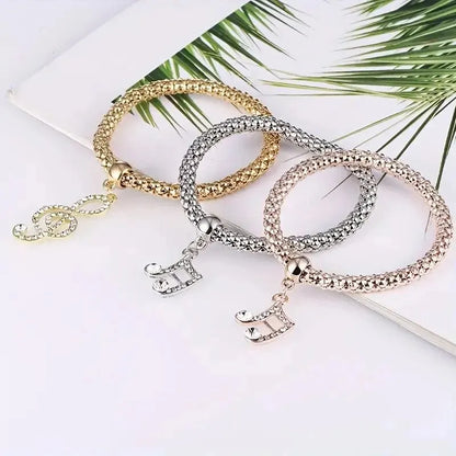 3PCS Rose Gold & Silver Charm Bracelet Set