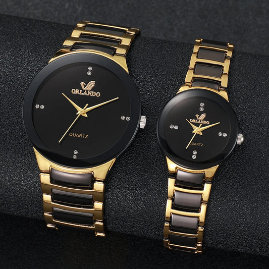 Elegant Couple’s Stainless Steel Watch Set – Fashion Quartz Collection