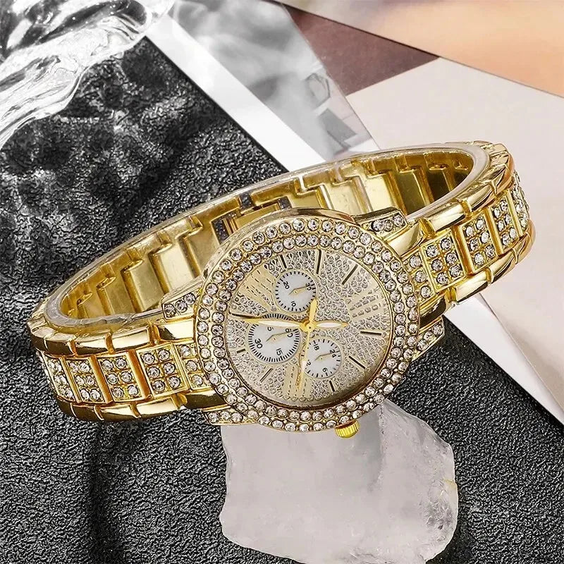 Luxury 6PCS Women's Rhinestone Watch & Jewelry Set