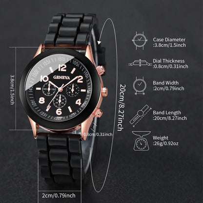 Women's 5PCS Quartz Watch & Jewelry Set – Silicone Band Edition