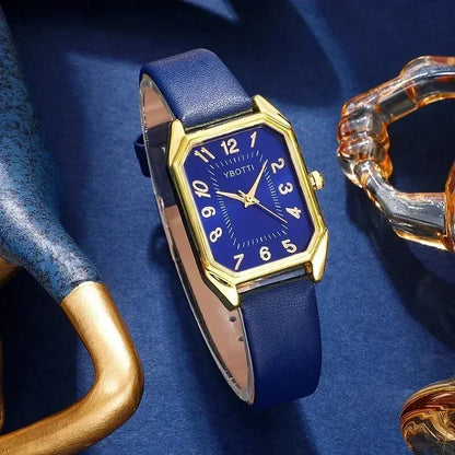 LOW STOCK! Luxury Square Dial Women's Quartz Watch – Blue Leather Band